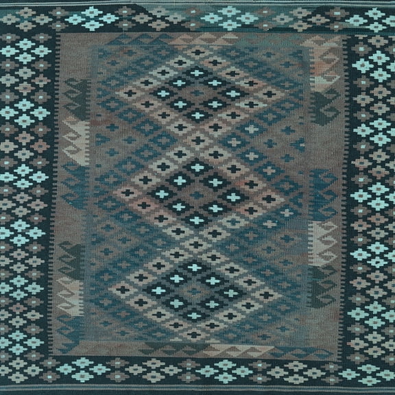 Ahgly Company Indoor Square Southwestern Light Blue Country Area Rugs, 3' Square