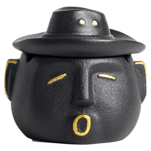 GUOOL Modern Ashtray ,W/ Cover Cowboy Face Ash Tray Figurine , Holder