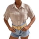 thumbnail image 1 of Blusa con botones para mujer, media manga, Color puro, moda informal, camisas sueltas, Top con bolsillos para verano, 1 of 7