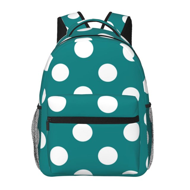 Fotbe Teal And White Polka Dot Mochila Casual con Estampado para Escuela, Viajes y Actividades al Aire Libre - Duradera, Ligera y Cómoda