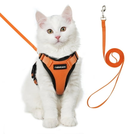 rabbitgoo Cat Harness and Leash for Walking, Escape Proof Soft Adjustable Vest Harnesses for Cats, Easy Control Breathable Reflective Strips Jacket, Orange