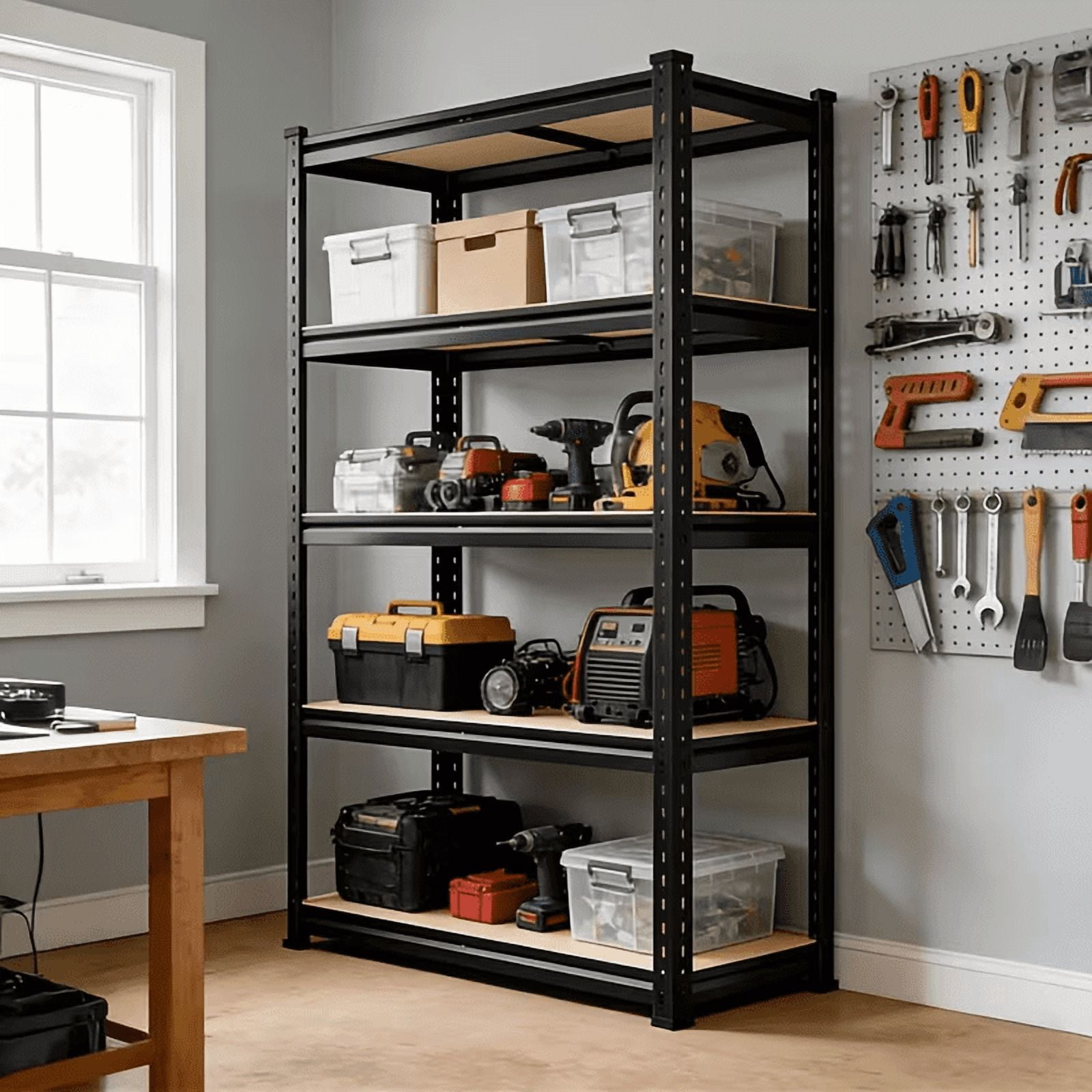 AISWORD 5-Tier Heavy Duty Garage Shelving Unit,2000 lbs Capacity Adjustable Metal Storage Rack,Free-Standing Utility Shelves for Warehouse,Home,Basement,12"D x 28"W x 60"H