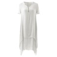thumbnail image 5 of Fulijie Long Irregular Dress Casual Sleeve Solid V-Neck Loose Short Dress Women Women's Dress White, 5 of 6