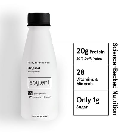 Soylent Vegan Meal Replacement Shake 14 Oz Ready to Drink Plant Protein Shakes, 12 Pack, Original