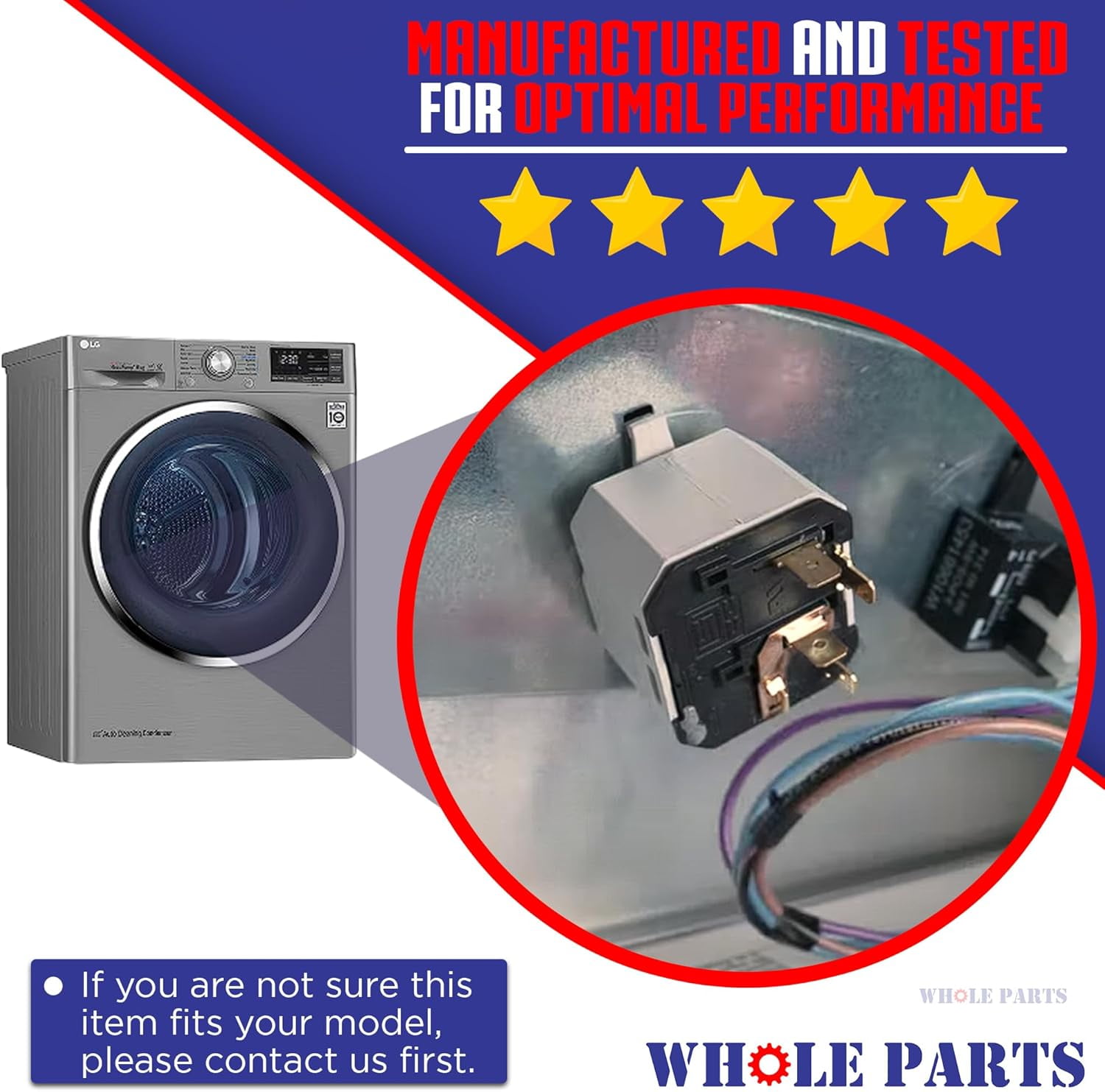 Whole Parts Dryer Push-to-Start Switch Part# W10563095 - Replacement & Compatible with Some Maytag, Kenmore and Whirlpool Dryers