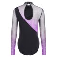 thumbnail image 4 of TiaoBug Gymnastic Leotard for Women Shiny Rhinestone Mesh Long Sleeve Ballet Dance Bodysuit Skating Outfits Purple XL, 4 of 5
