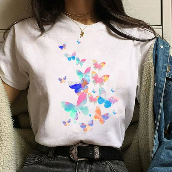 Herrnalise Women Printed Plus Size O-Neck T-Shirts Cat Print Short Sleeve Graphic Tee Tops