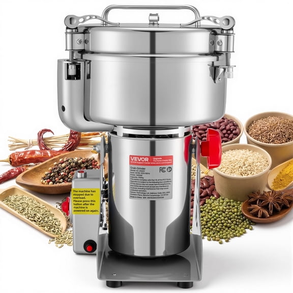 VEVOR 2500g Electric Grain Mill Grinder, 3400W 32000RPM High Speed Spice Corn Dry Grinding Machine, Stainless Steel Pulverizer Powder Machine for Dried Grains Coffee Beans Spices Nuts