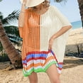 thumbnail image 4 of TMOYZQ Swimsuit Coverup for Women 2025 Color Block 3/4 Sleeve Crochet Bathing Suit Cover Up Beach Bikini Swimwear Knit Summer Dress, 4 of 4
