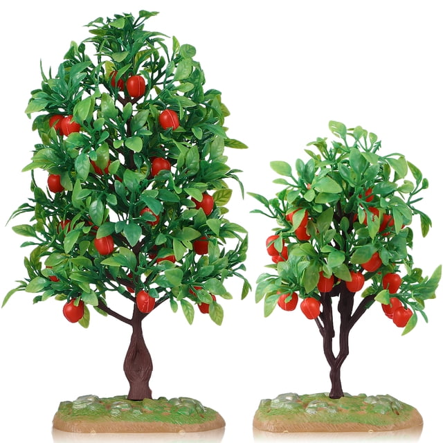 2 mini árboles de manzana artificiales, modelos de árboles pequeños para maquetas de trenes, decoración de árboles frutales simulados.