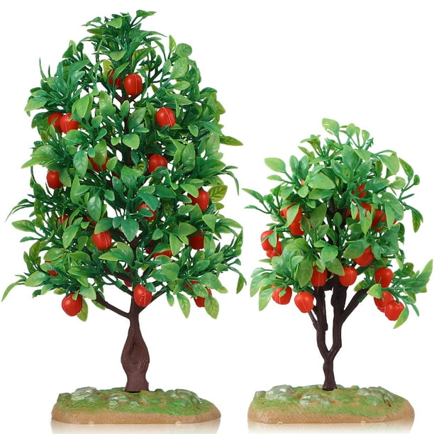 2 mini árboles de manzana artificiales, modelos de árboles pequeños para maquetas de trenes, decoración de árboles frutales simulados.