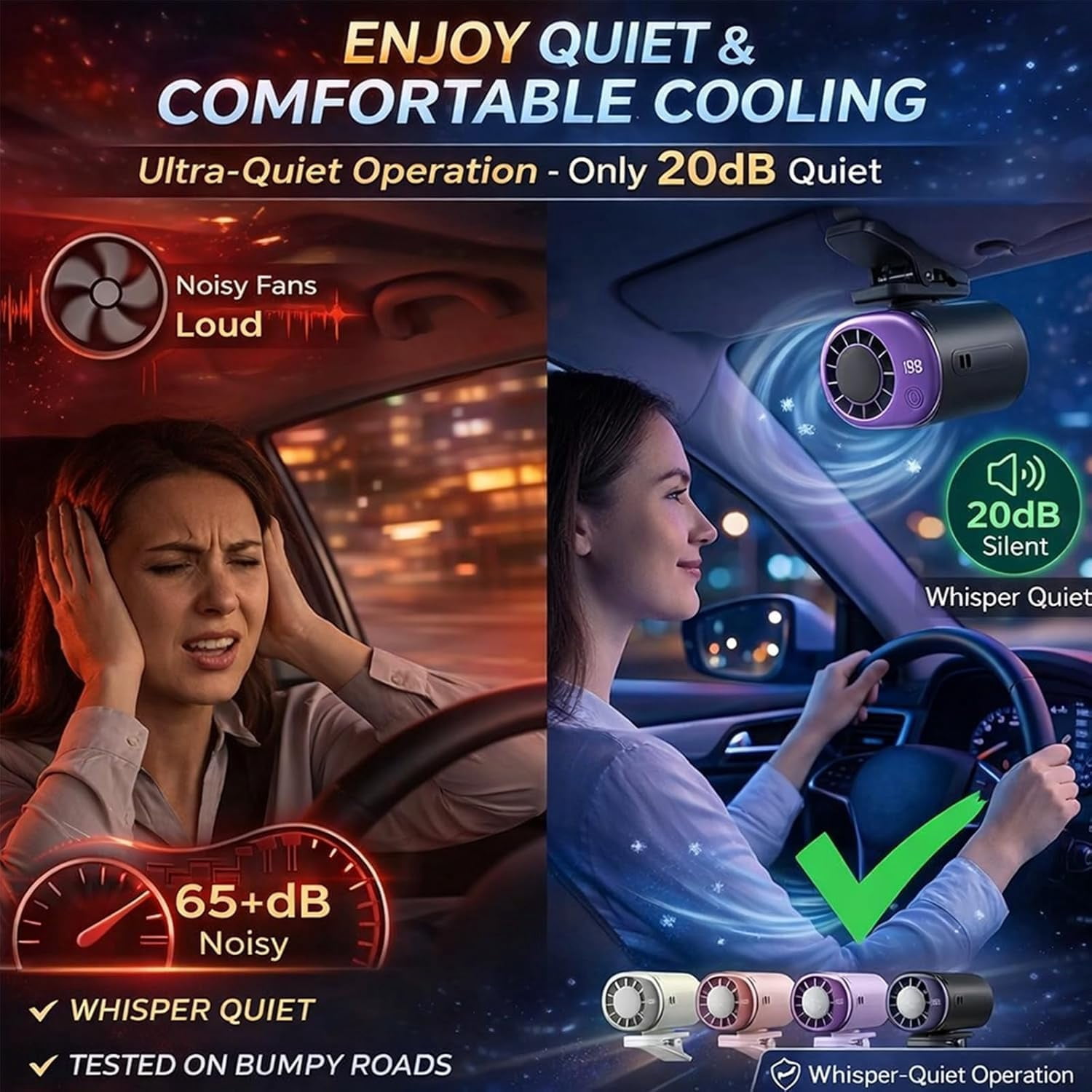 2026 New Car Clip On Air Conditioner Fan with LED Display, 360° Rotation Portable Mini Cooling Fan, USB Rechargeable 199 Speeds 16℃ Semi‑Cooling with Wide Clamp