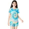 thumbnail image 4 of Tebbis Trendy Tie Dye Blue Swirl Pajamas for Big / Teen Girls 2-Piece Soft Tee & Shorts PJ Jammies Set Size 10, 4 of 7