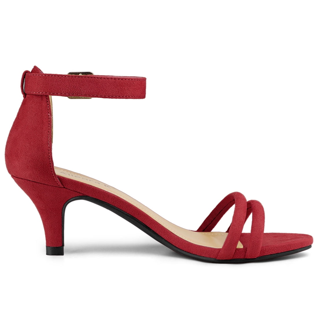DARING DIVA Women's Kitten Heel Ankle Strap Sandals for Fashionable Occasions Red 8.5