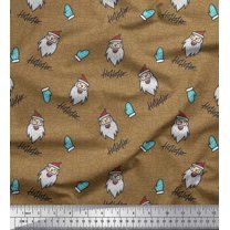 Soimoi Brown Cotton Voile Fabric Gloves & Santa Face Christmas Printed Craft Fabric by the Yard 42 Inch Wide