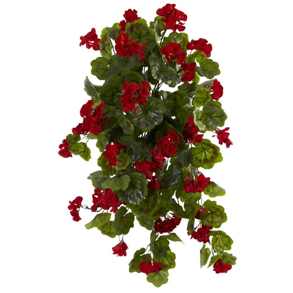 Nearly Natural 29in. UV Resistant Geranium Artificial Hanging Plant (Indoor/Outdoor) - Set of 2