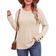 thumbnail image 3 of WellSize Plus Size Blouses for Women Casual Tunic Tops Long Sleeve Buttons Shirts Crew Neck Fall Sweaters with Pockets, 3 of 7