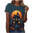 thumbnail image 2 of Yanchicy Womens Crew Neck T Shirt Seasonal Halloween Graphic Short Sleeve Printed Casual Tops Ladies Fashion Clothes Autumn Holiday Everyday Outfits, 2 of 7