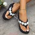 thumbnail image 4 of Rokment Womens Beach Platform Wedges Dress Slippers Sandals Black Boho Vacation Colorful Crochet Flower Height Increasing Flip Flops Summer Casual High Heel Slip on for Indoor Outdoor White Size 7, 4 of 7