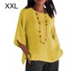 thumbnail image 1 of Ropa de mujer Camisa de cuello redondo de manga 3/4 Top casual de lino de algodón, Amarillo, XXL kenally AP002239-05, 1 of 5