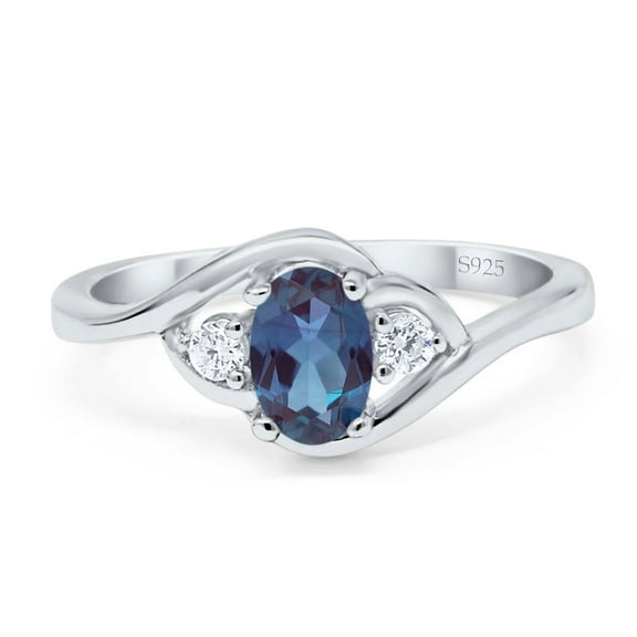 Three Stone Art Deco Lab Alexandrite Trio Wedding Ring 925 Sterling Silver size 5