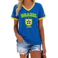 thumbnail image 2 of Women's Brazil Soccer Fan T-Shirt, Royal Blue Shield Crest Graphic V-Neck Tee, 2026 Game Day Soccer Tournament Supporter Top, 2 of 14