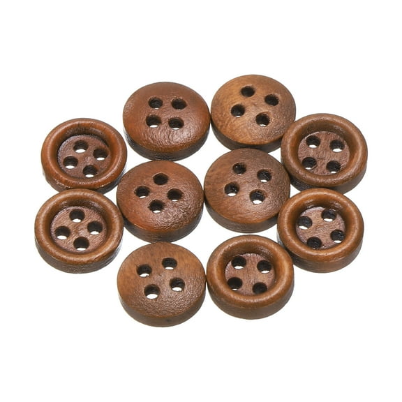Uxcell 10pcs 16L Wooden Sewing Button 3/8"(10mm) 4 Holes Wood Round Craft Replacement Buttons for Clothing DIY Crafts Decoration, Coffee