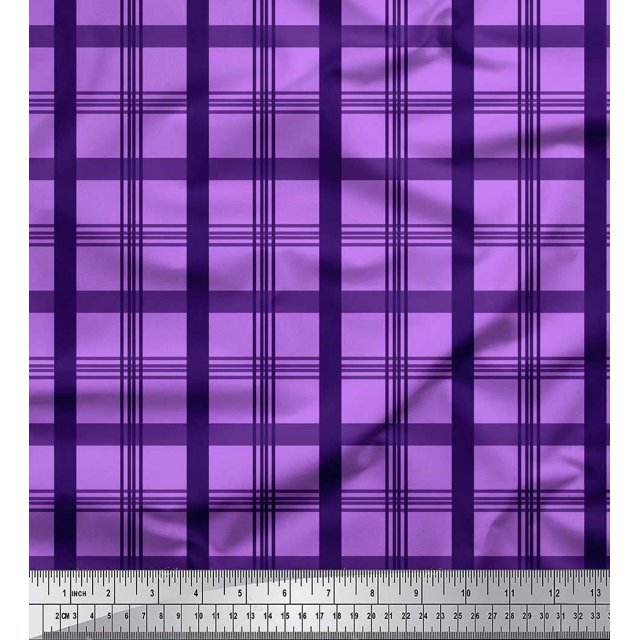 Soimoi Purple Heavy Satin Fabric Check Check Print Fabric by the Yard 54 Inch Wide