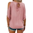 thumbnail image 2 of Langwyqu Summer Solid Color Women Cold Shoulder Women Scoop Neck Casual Blouse Tops, 2 of 5
