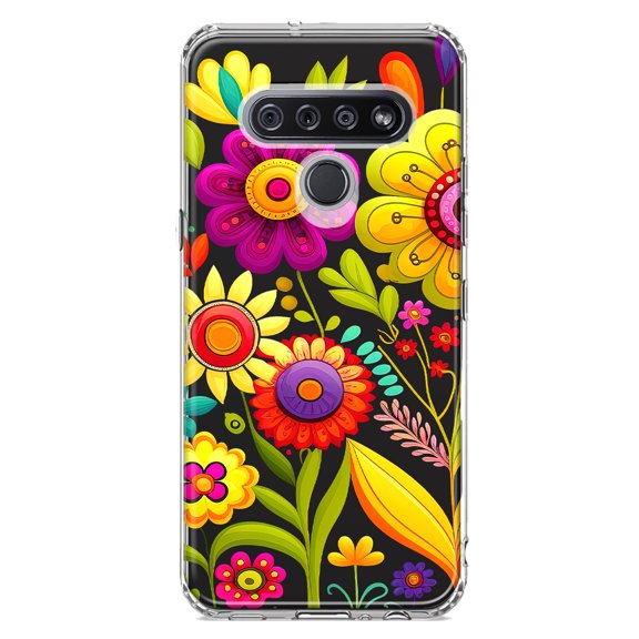 MUNDAZE LG K51 Shockproof Clear Hybrid Protective Phone Case Colorful Yellow Pink Folk Style Floral Spring Flowers Cover