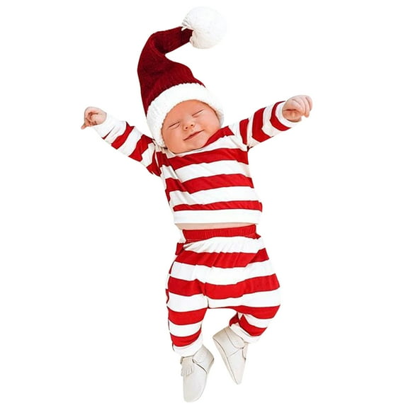 Otqutp Toddler Fashion Clothes Set Toddler Kids Baby Boys Girls PJ's Pajamas Christmas Sleepwear Striped T-shirt Pants Outfits Clothes Set(Red,6-12 Months)