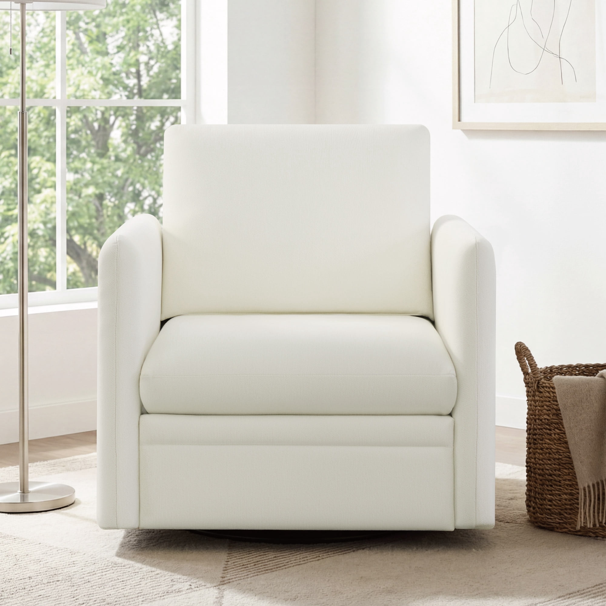 Spruce & Spring 360° Swivel Accent Chair with Reversible Cushion, Linen