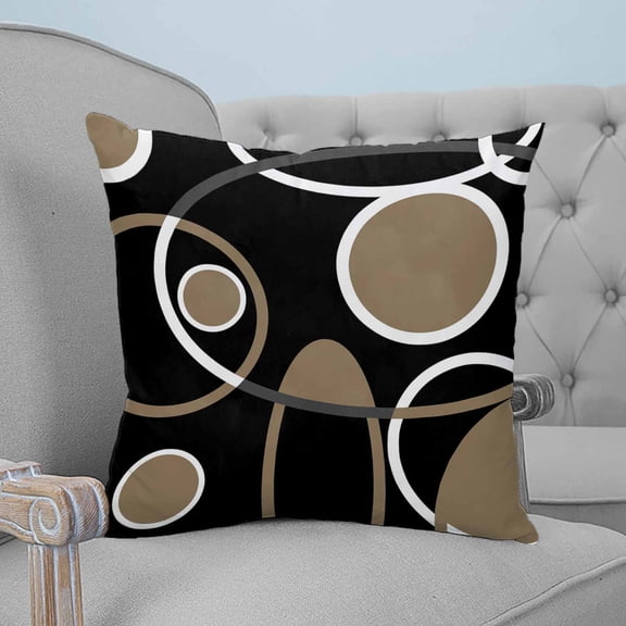 Black Brown Throw Pillow Covers, Soft Pillowcases with Invisible Zipper, White Circle Modern Minimalist Geometric Decorative Square Pillow Cushion Covers for Living Room Couch Sofa Bed 24x24 Inches