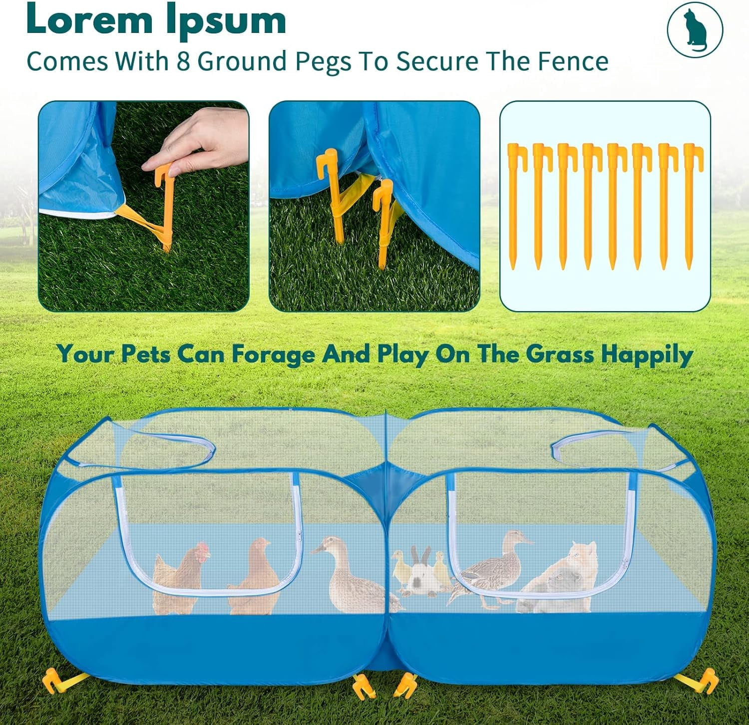 73" Large Small Animal Playpen with Detachable Bottom, Portable Chicken Coop Run and Chick Brooder, Pop Up Pet Enclosure Tent for Guinea Pigs, Bunnies, Puppies, Cats, Indoor/Outdoor Exercise Pen