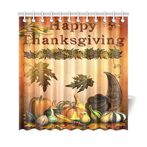 BPBOP Happy Thanksgiving Shower Curtain, Autumn Harvest Festival