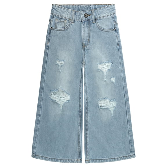 KIDSCOOL SPACE Girls Flare Jeans,Little Big Girl Ripped Wide Leg Soft Denim Pants,6-7 Years