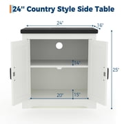 Antique White 24 Farmhouse End Table with Charging Station | Rustic Sofa Side Table with Sliding Barn Door & Shelf | for Living Room, Bedroom