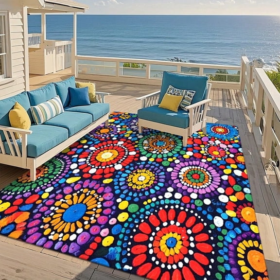 Multicolor Bohemian Floral Pattern Outdoor Area Rug