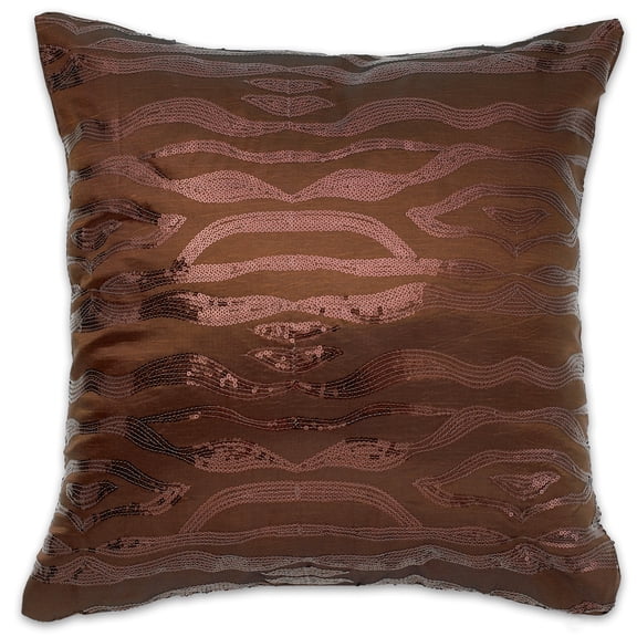 Violet Linen Marvelous Decorative Embroidered Sequins, 18" x 18" Throw Pillow, Brown