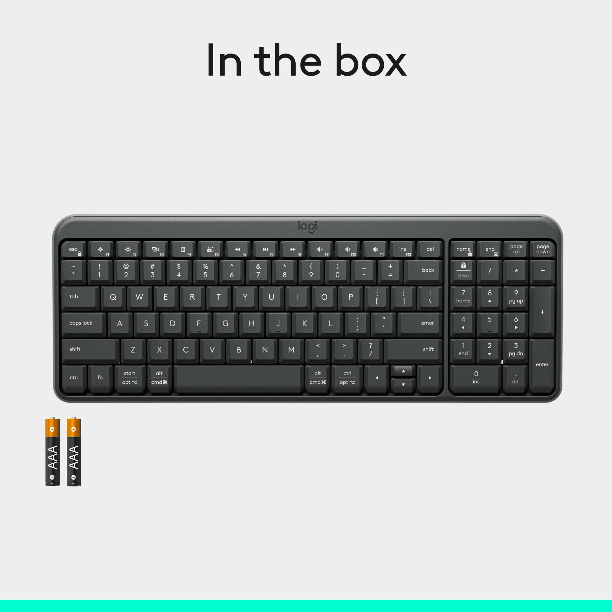 Logitech K250 Bluetooth Keyboard with Numpad, Easy Connectivity, Compact Wireless Keyboard made with Recycled Plastic, Graphite