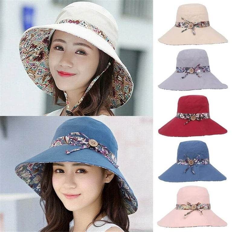 Double-sided Wide Brim Sun Hat Women Summer Beach Sun Hat,Beige 