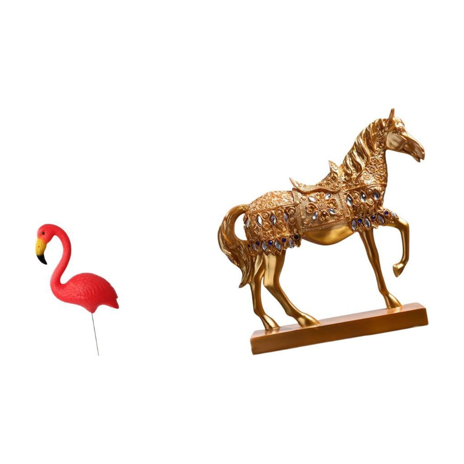 Miulika Flamingo Fairy Garden Horse Statue Ornament Resin Sculpture for Holiday Spring Home Office Decor Animal Figurine Engraved Yard Art Accessories