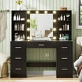 thumbnail image 2 of Large Vanity Desk with Mirror, 10 Lights and Power Outlet, Makeup Vanity with Shelves and 7 Drawers, Vanity Desk Dressing Table with 3 Color Light Adjustable, Vanity Table for Bedroom (Black), 2 of 18