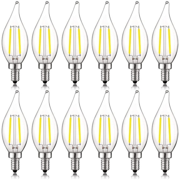 Luxrite 4W E12 Vintage Candelabra Dimmable LED Light Bulbs, 40W Equivalent 400 Lumens, 5000K Bright White, Flame Tip, 12-Pack