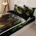 thumbnail image 3 of Homewish Retro Dinosaur Zipper Twin Comforter Sets with Fitted Sheet and 2 Pillowcases,Woodland Animals Zipper Bedding Set,Green Palm Tree Decor,Black Reversible,4pcs, 3 of 8