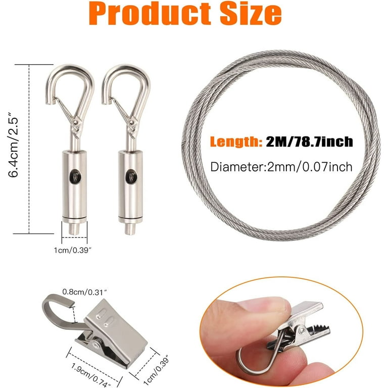 2pcs Adjustable Picture Hanging Wire and 20 Clips with Hook, 2m