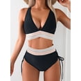 thumbnail image 2 of Women's High Waisted Bikini Sets Two Piece Tummy Control Swimsuit Color Block Bathing Suits, 2 of 9