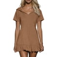 thumbnail image 2 of YueHuiYing Women's Casual Short Sleeve Hooded Dress with Ruffled Hem and Relaxed Fit - Flowy Loose Tunic Style for Everyday Comfort, 2 of 9