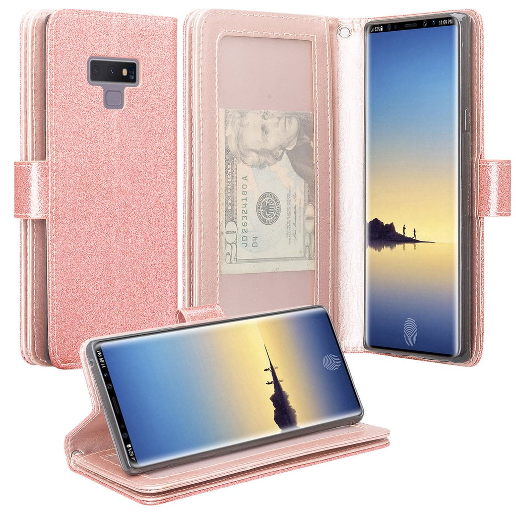 Inside Makeup Mirror Luxurious Romantic Carved Flower for Samsung Galaxy Note 9 2018 Rose Gold WWW Samsung Galaxy Note 9 Case, Card Holder Flip Leather Wallet Case with