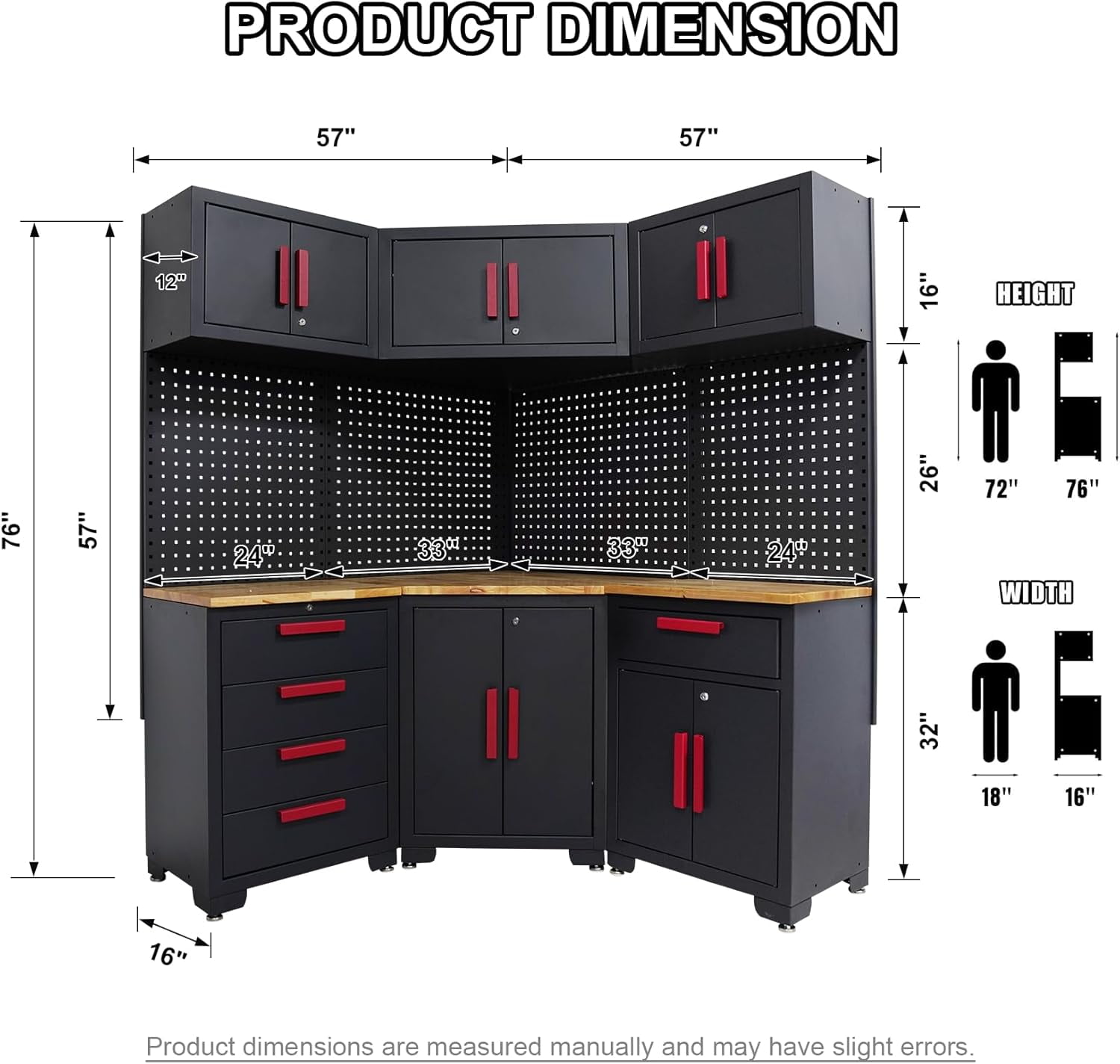 HPDMC Red Garage Cabinet Storage System 10-Pcs Corner Workshop Set Garage Cabinet and Storage System for Tool Organization